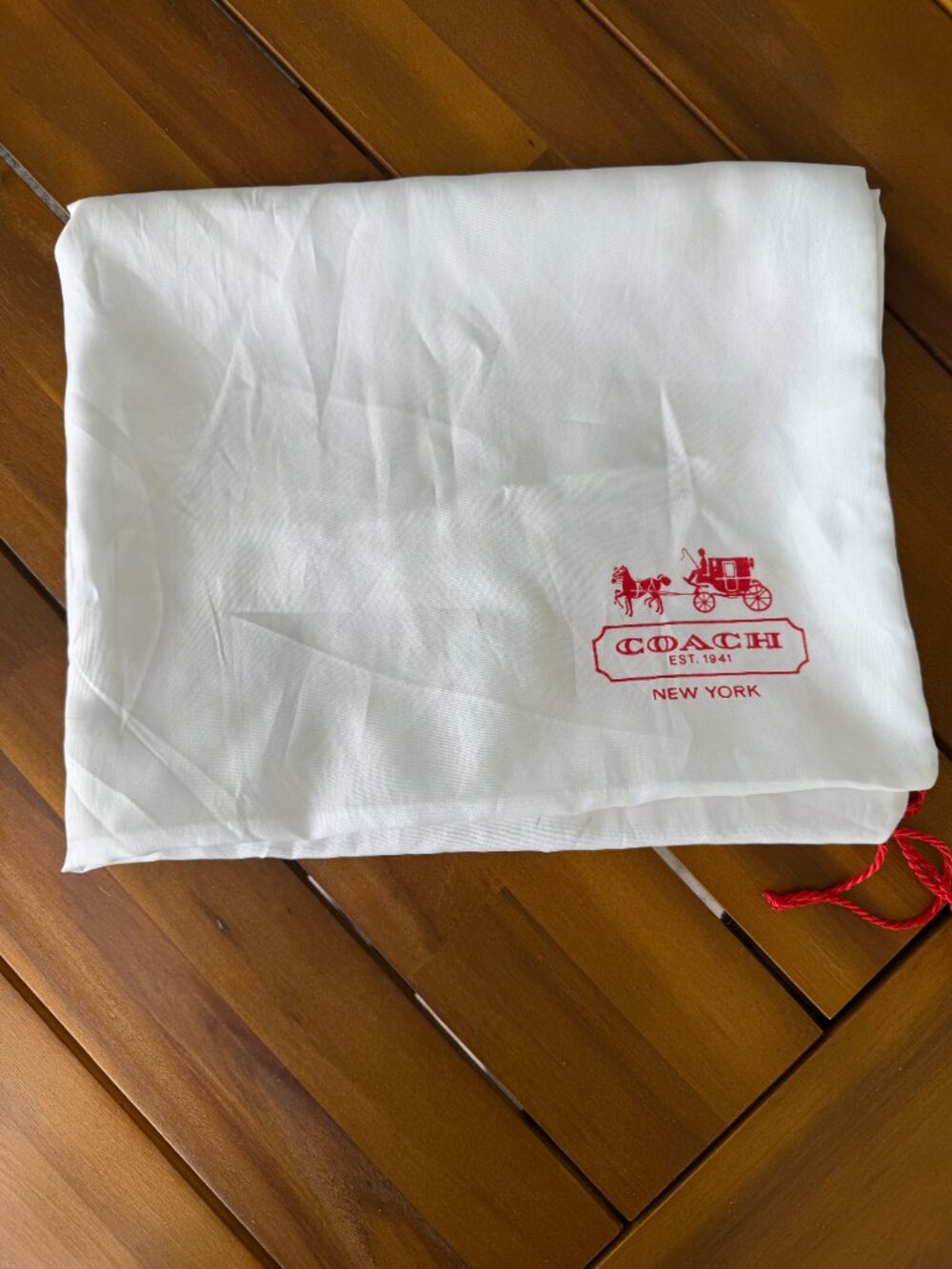 Coach Dustbag Large White Red Drawstring Closure 19" x 24" Vintage 2000's